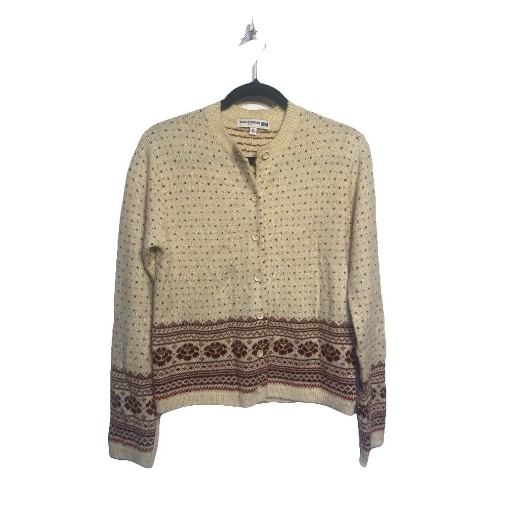 Ines De La Fressange Jacquard Long Sleeve Wool Blend Cardigan Women's Size XS